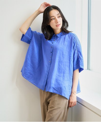 PZBHE66290 GEORGES RECH ハシゴレースドルマンリネンタックシャツ