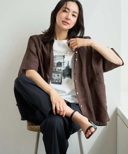 PZBHE66290 GEORGES RECH ハシゴレースドルマンリネンタックシャツ