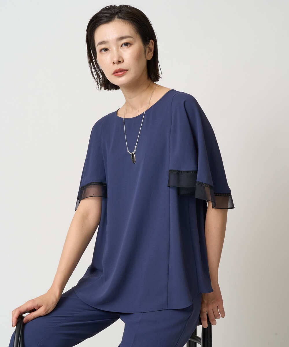 PZBJB20270 GEORGES RECH(ジョルジュ・レッシュ) [接触冷感/吸水速乾]シアーレースケープブラウス ネイビー