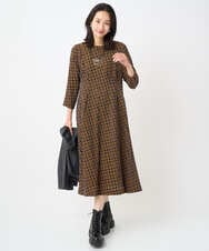 PZEJB41490 GEORGES RECH(ジョルジュ・レッシュ) Aラインオパールチェックワンピース オレンジ