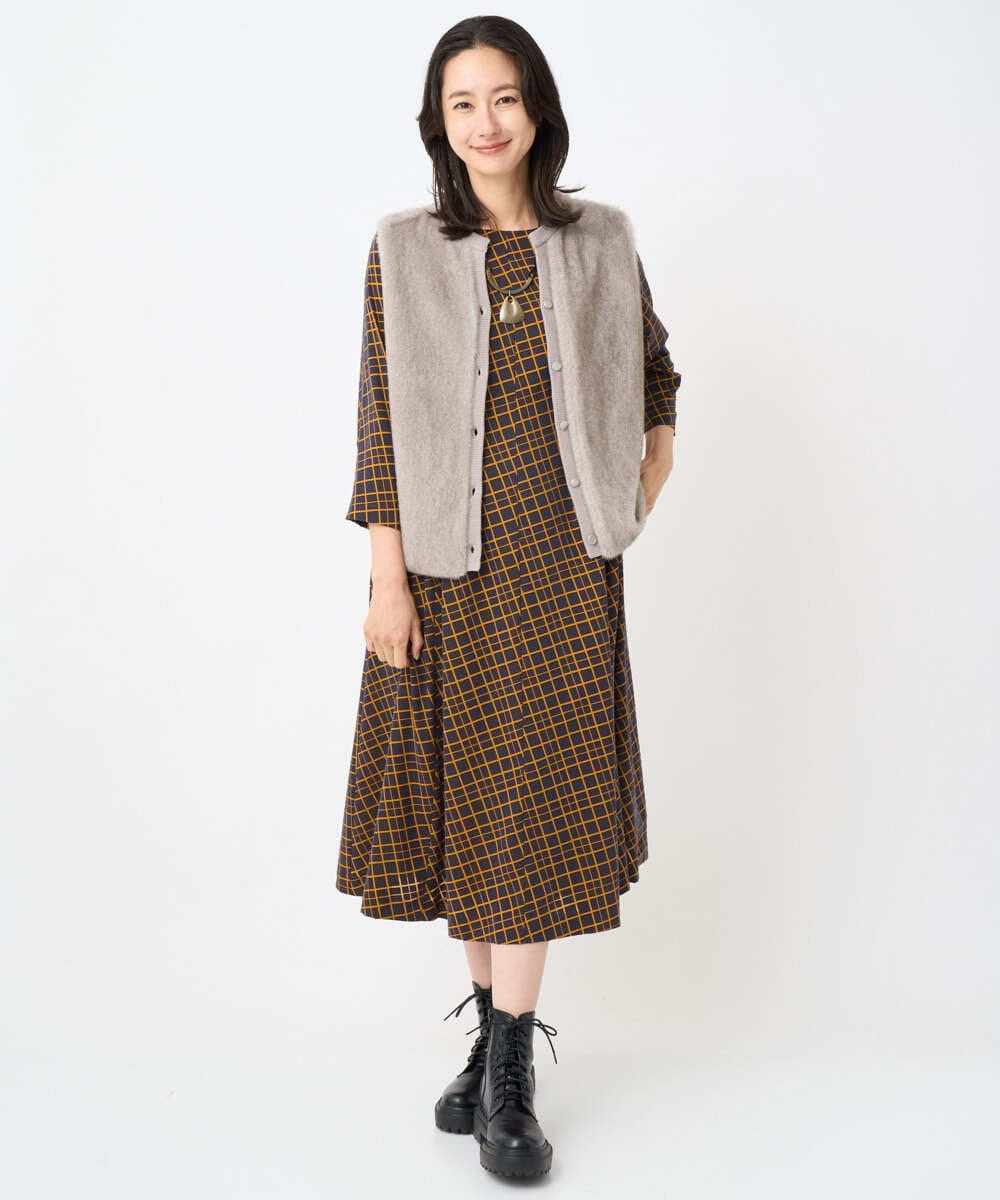 PZEJB41490 GEORGES RECH(ジョルジュ・レッシュ) Aラインオパールチェックワンピース オレンジ