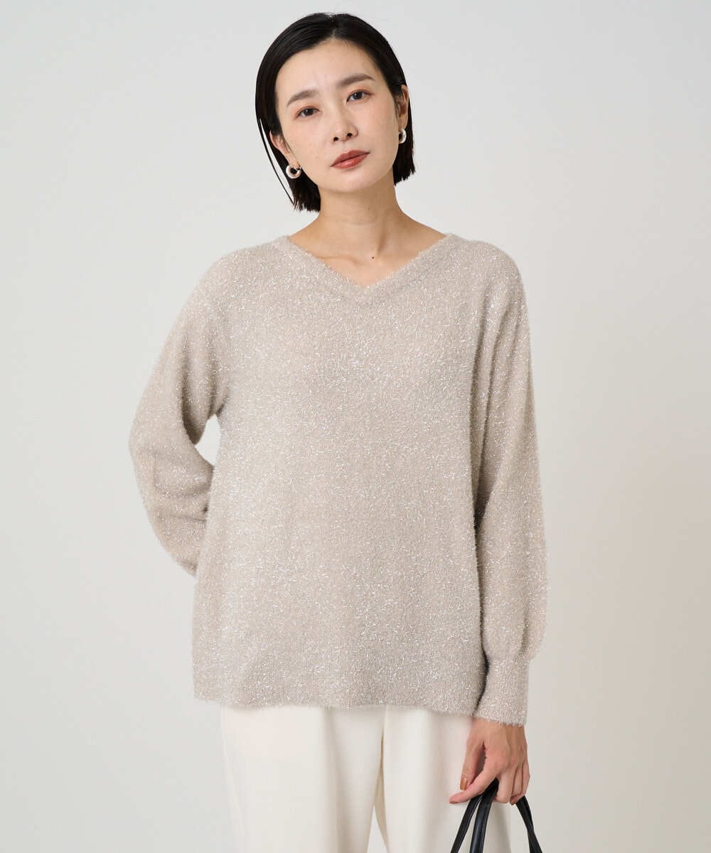 PZFCF51230 GEORGES RECH(ジョルジュ・レッシュ) メタリックシャギーVネックニット ベージュ