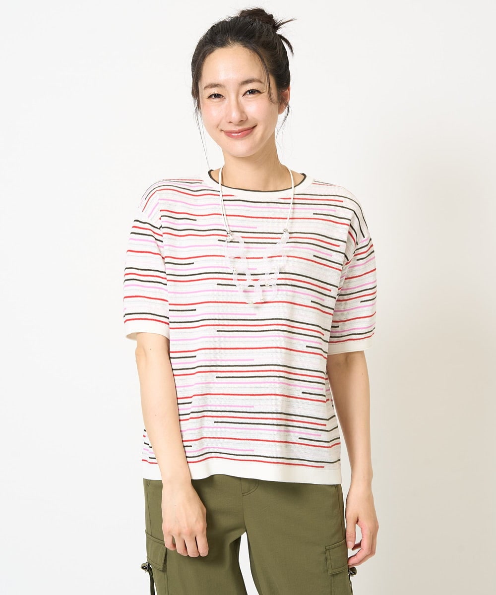 PZFGA03230 GEORGES RECH(ジョルジュ・レッシュ) カラフルボーダージャガードニット ライトグレー系