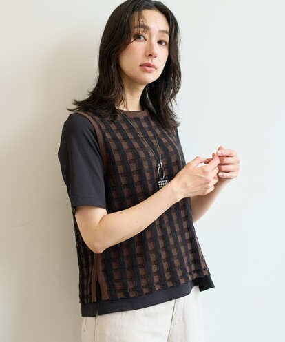 PZFHE65230 GEORGES RECH  [2点セット]レイヤードチェックニットベスト