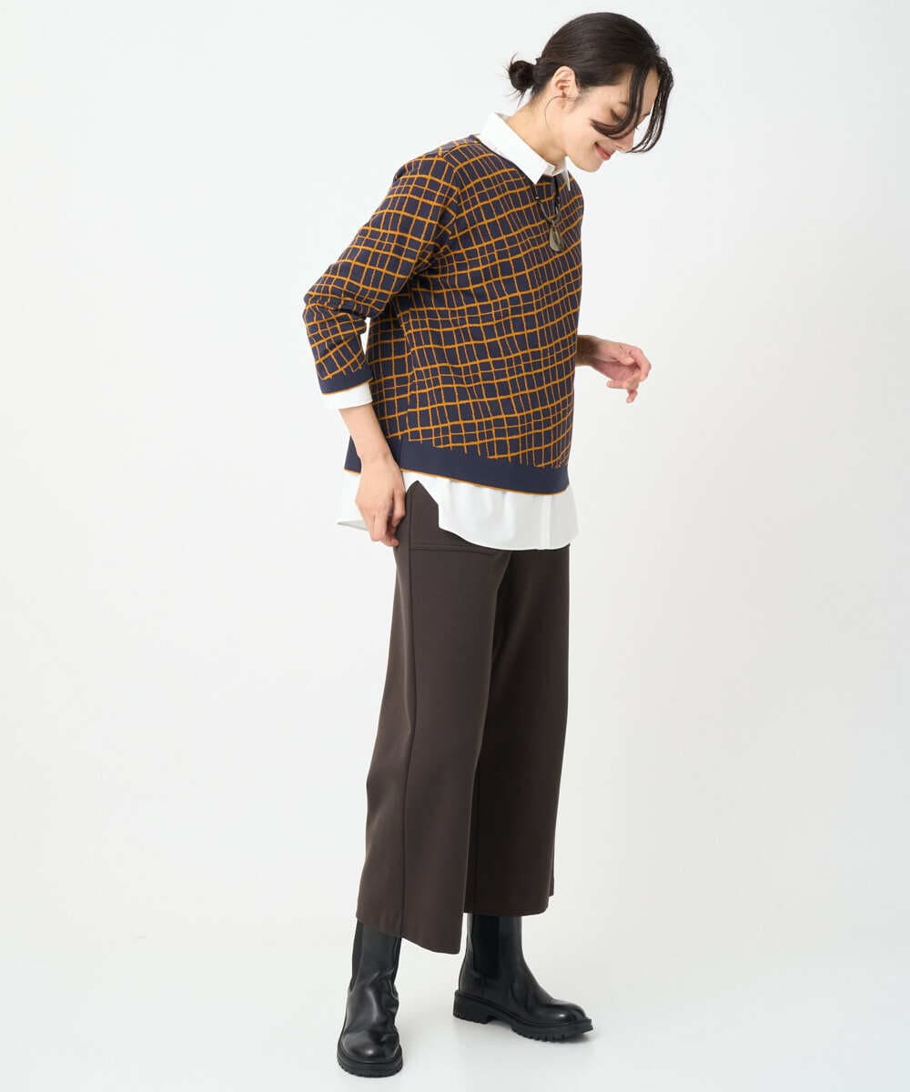 PZFJB42270 GEORGES RECH(ジョルジュ・レッシュ)  [日本製]配色デザイン8分袖ジャージーニット アイボリー