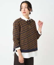 PZFJB42270 GEORGES RECH(ジョルジュ・レッシュ)  [日本製]配色デザイン8分袖ジャージーニット アイボリー