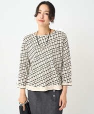 PZFJB42270 GEORGES RECH(ジョルジュ・レッシュ)  [日本製]配色デザイン8分袖ジャージーニット アイボリー