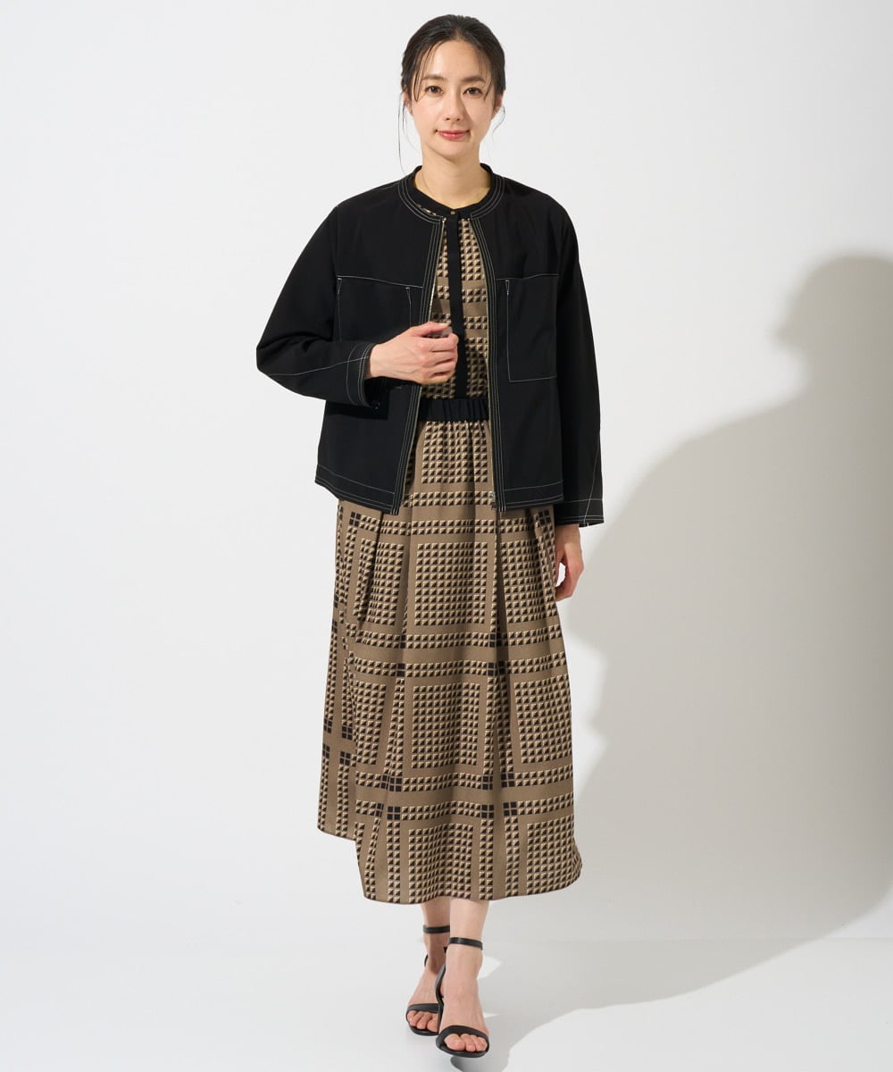 PZHGD14360 GEORGES RECH(ジョルジュ・レッシュ)  [日本製/セットアップ対応]ジオメトリックスカーフ柄スカート ネイビー系