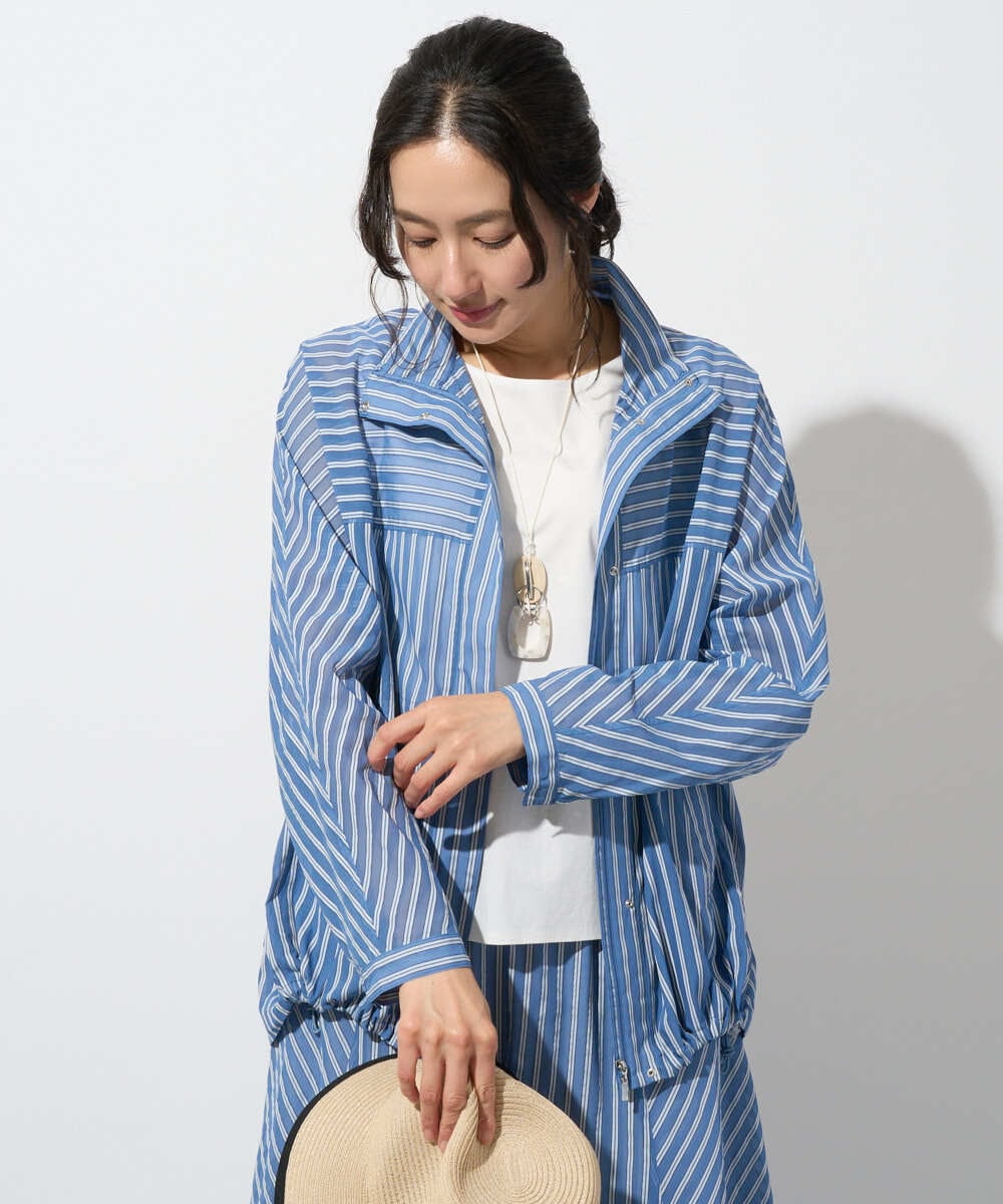 PZJGD01450 GEORGES RECH(ジョルジュ・レッシュ) シアーストライプスタンドカラーブルゾン ブルー