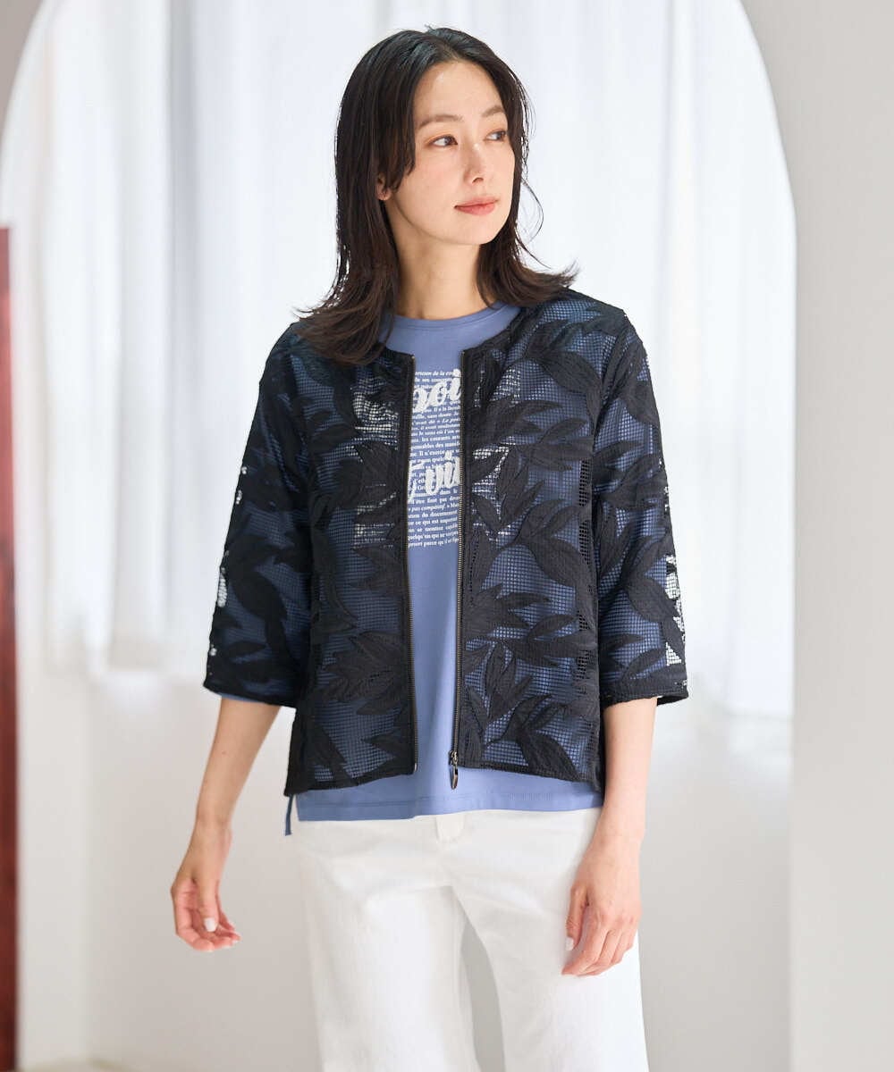PZJGD37330 GEORGES RECH(ジョルジュ・レッシュ) メッシュアップリケノーカラージャケット ブラック