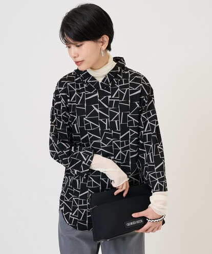PZKAD22290 GEORGES RECH  [日本製]ダブルフェイスミニフード9分袖ロゴカットソー