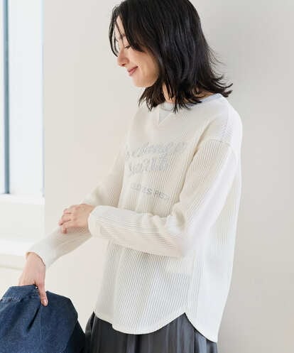 PZKEE09250  ラメニットテープロゴ刺繍プルオーバー