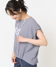 PZKGA23230 GEORGES RECH(ジョルジュ・レッシュ) 楊柳フレンチスリーブカットソー ネイビー系