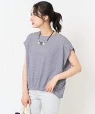 PZKGA23230 GEORGES RECH(ジョルジュ・レッシュ) 楊柳フレンチスリーブカットソー ネイビー系