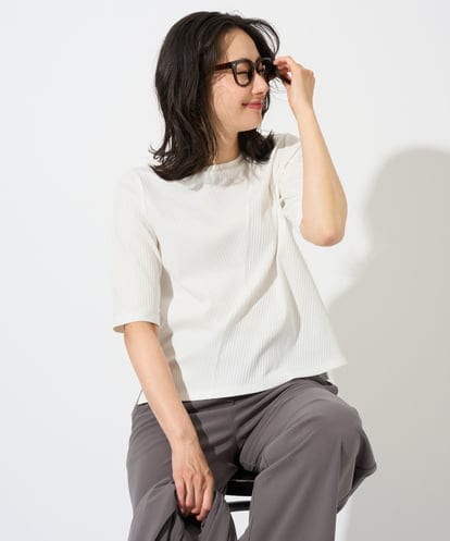PZKGD17150 GEORGES RECH  [日本製]バイヤスストレッチリブ5分袖カットソー