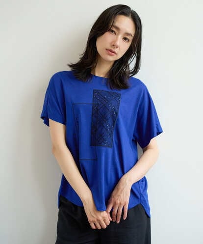 PZKHE68170 GEORGES RECH シアーチェックスパンコールプリントカットソー