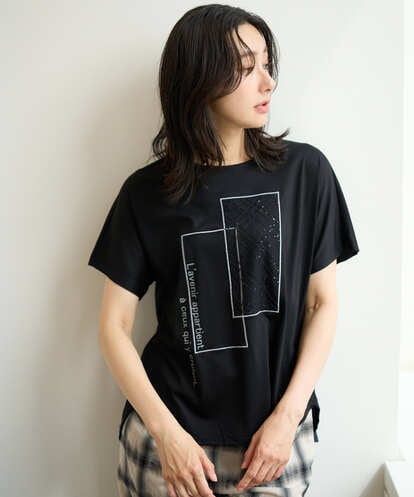 PZKHE68170 GEORGES RECH シアーチェックスパンコールプリントカットソー
