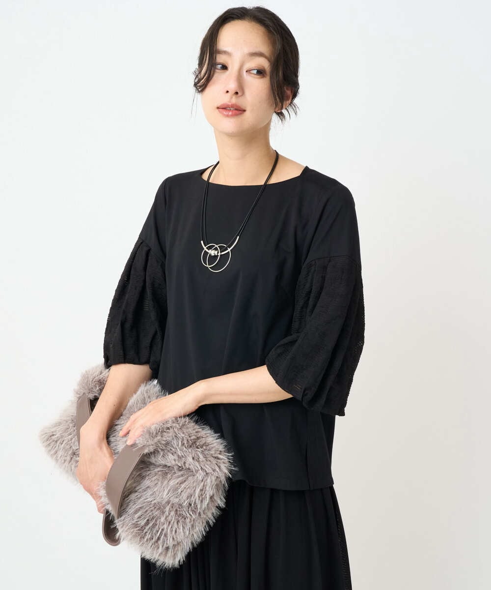 PZKJB23270 GEORGES RECH(ジョルジュ・レッシュ) ジャカードバルーンスリーブカットソー ブラック