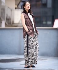 PZLGD32330 GEORGES RECH(ジョルジュ・レッシュ) リーフプリントイージーワイドパンツ ブラック系