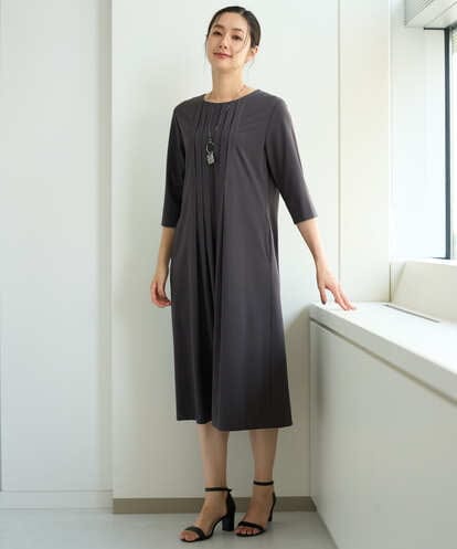 PZPJE05390 GEORGES RECH タックフレア7分袖ワンピース