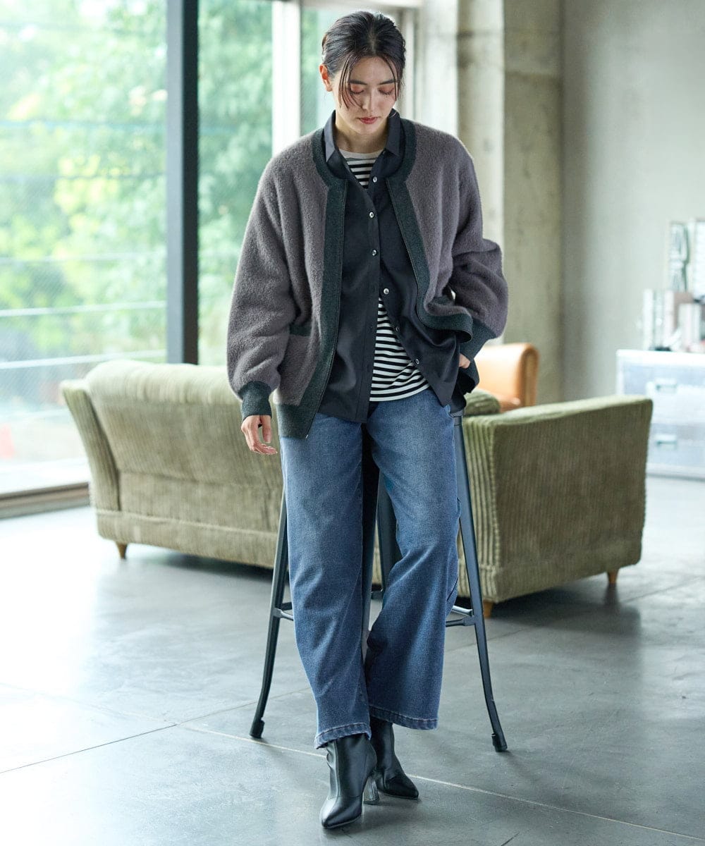 PZSAG21390 GEORGES RECH(ジョルジュ・レッシュ) ソフトウールラメシャギーカーディガン ダークグレー