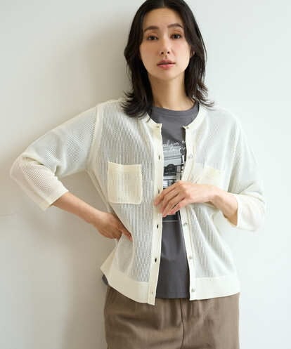PZSHE64290 GEORGES RECH メッシュクルーネックカーディガン