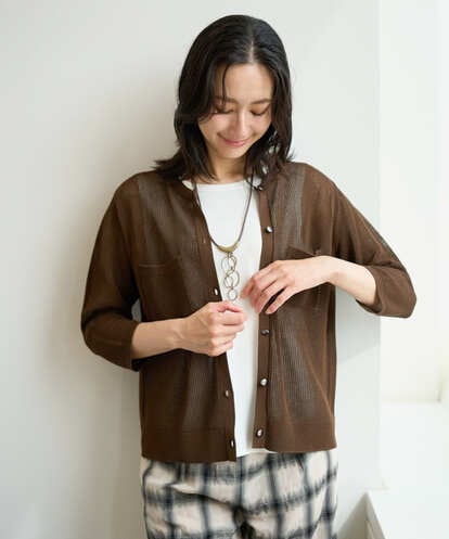 PZSHE64290 GEORGES RECH メッシュクルーネックカーディガン