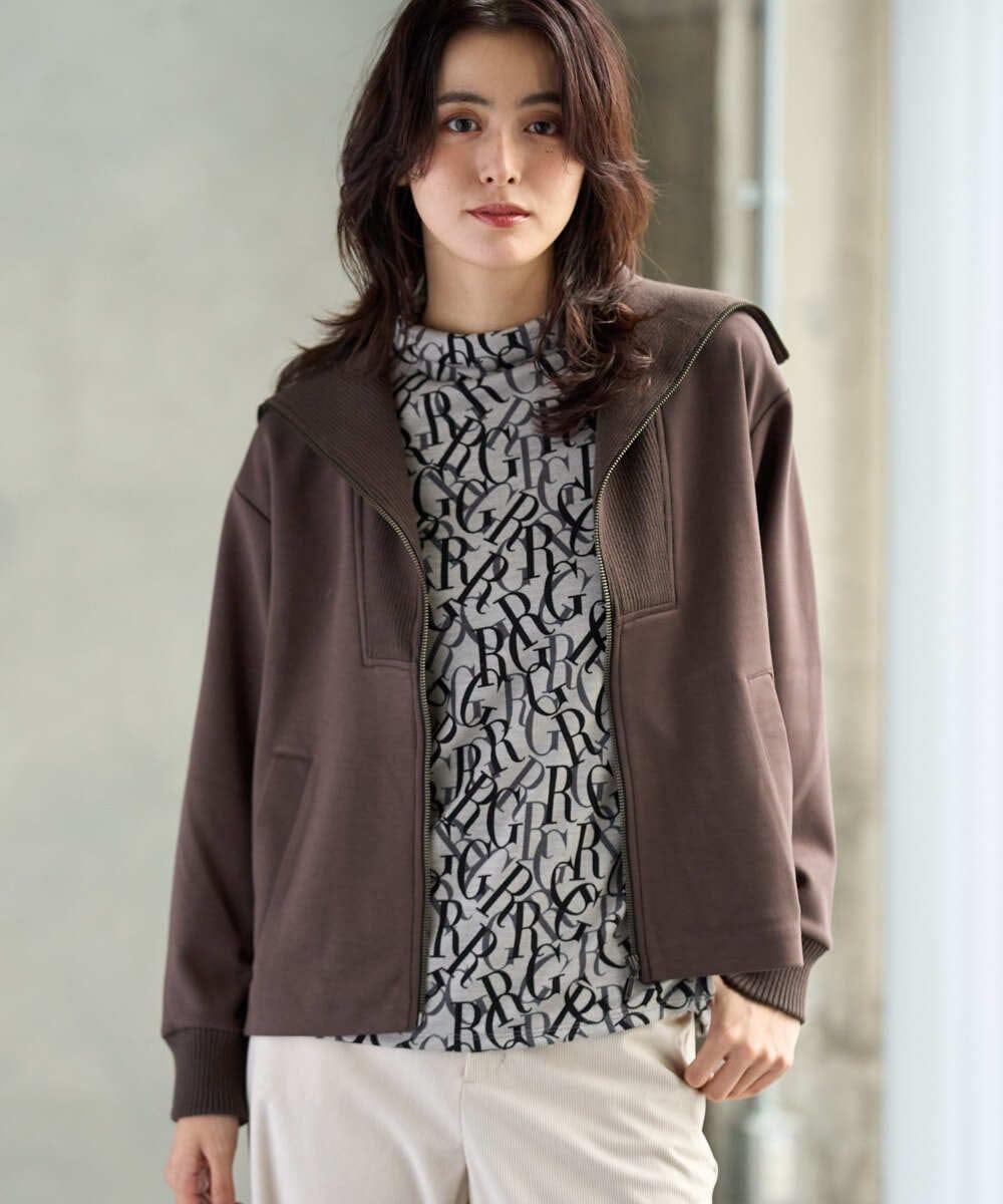 PZTAG11340 GEORGES RECH(ジョルジュ・レッシュ) ストレッチダンボールジップアップブルゾン ブラウン