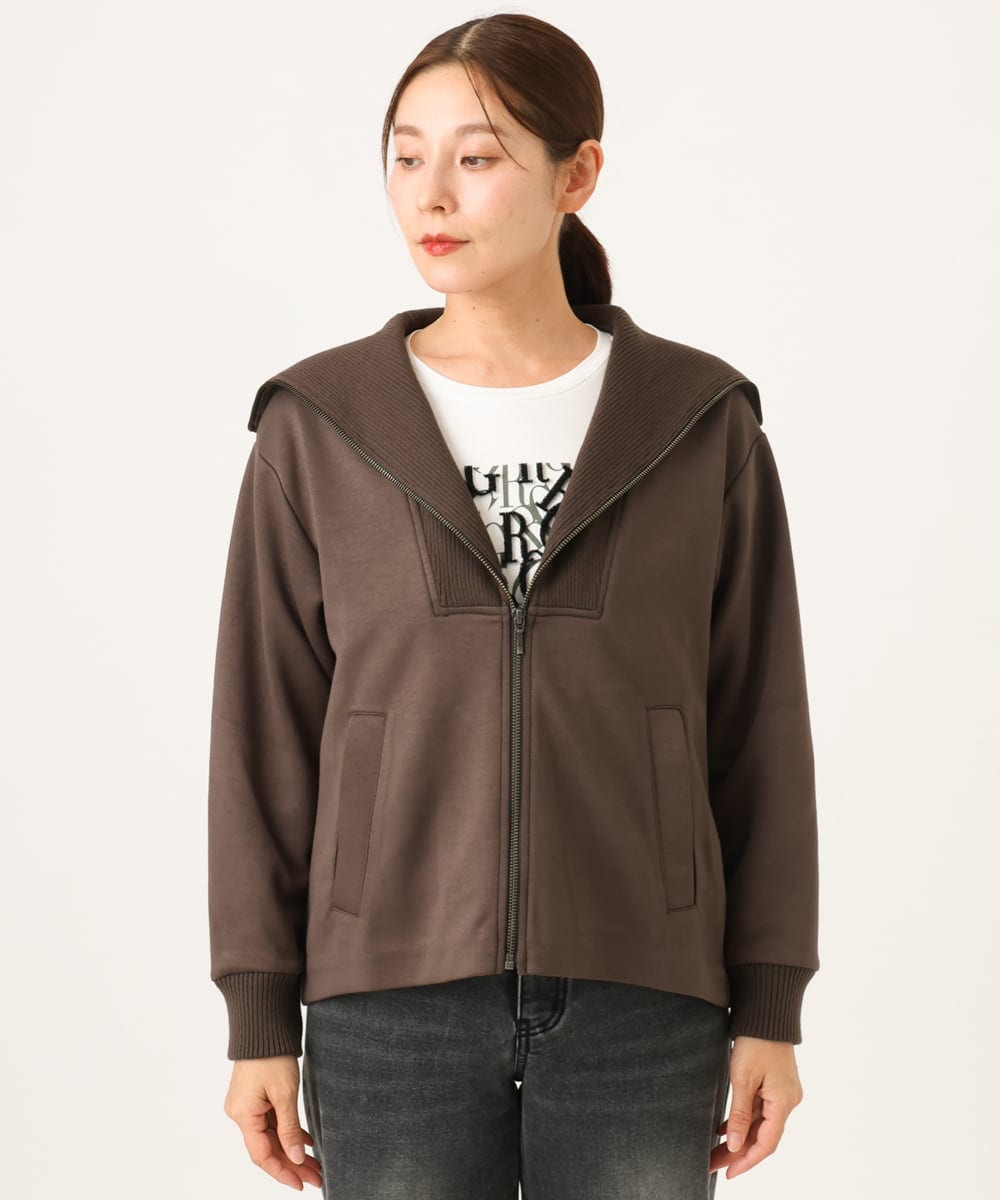 PZTAG11340 GEORGES RECH(ジョルジュ・レッシュ) ストレッチダンボールジップアップブルゾン ブラウン