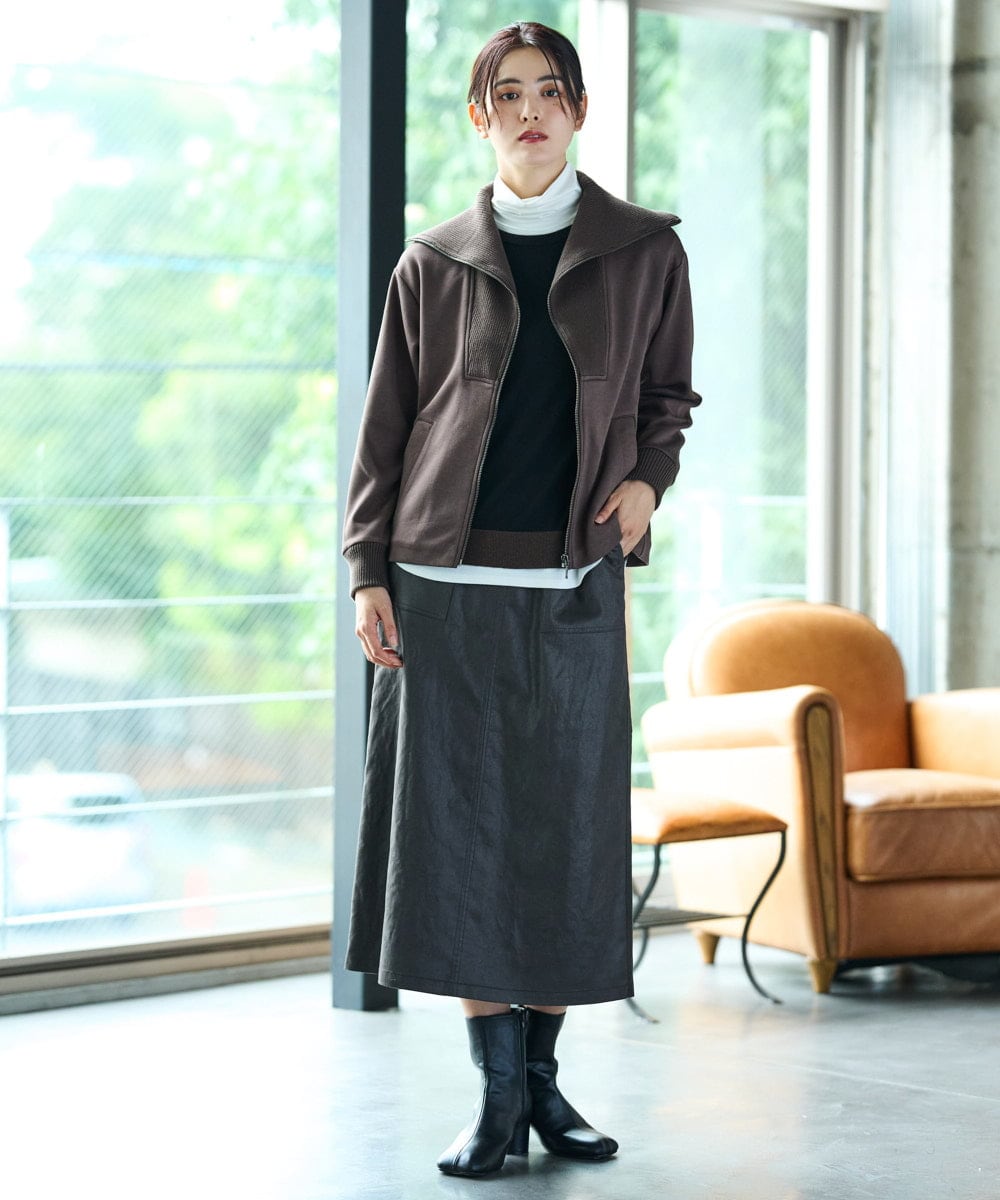 PZTAG11340 GEORGES RECH(ジョルジュ・レッシュ) ストレッチダンボールジップアップブルゾン ブラウン