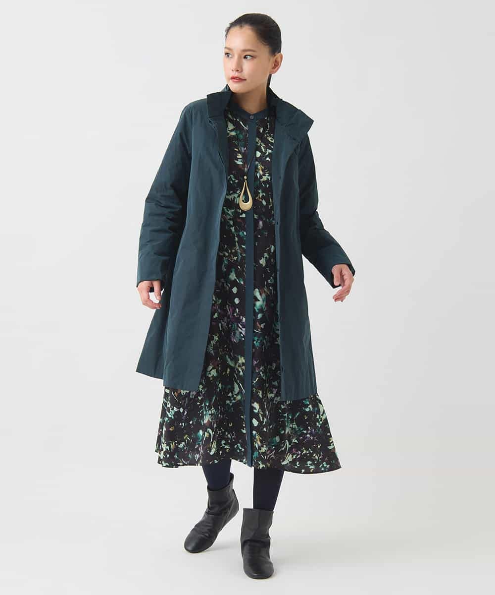R6EAD15460 HIROKO BIS(小さいサイズ)(メゾン ドゥ サンク) 【小さいサイズ】リーフプリントバンドカラーワンピース グリーン