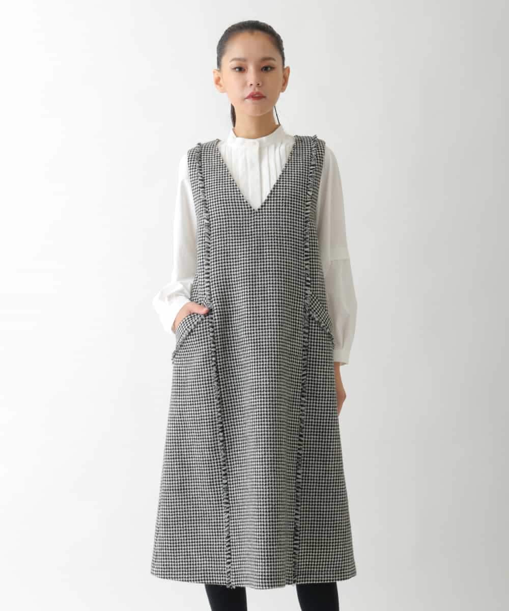 R6EAD21490 HIROKO BIS(小さいサイズ)(メゾン ドゥ サンク) 【小さいサイズ/セットアップ対応】千鳥チェックツイードジャンパースカート ブラック