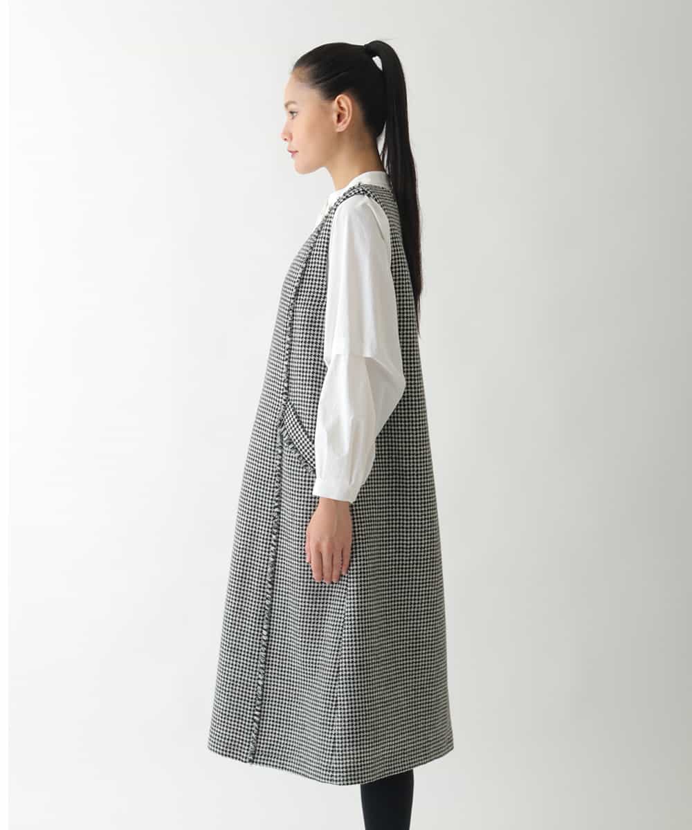 R6EAD21490 HIROKO BIS(小さいサイズ)(メゾン ドゥ サンク) 【小さいサイズ/セットアップ対応】千鳥チェックツイードジャンパースカート ブラック