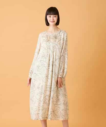 R6EED56490 HIROKO BIS(小さいサイズ) 【小さいサイズ】ボタニカルモチーフピンタックドレス