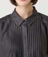 R6EGE31340 HIROKO BIS(小さいサイズ)(メゾン ドゥ サンク) 【小さいサイズ】サテンデニムピンタックデザインワンピース ネイビー