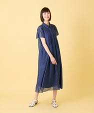 R6EGE31340 HIROKO BIS(小さいサイズ)(メゾン ドゥ サンク) 【小さいサイズ】サテンデニムピンタックデザインワンピース ネイビー