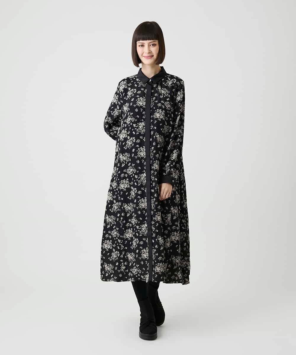 R6ELE30490 HIROKO BIS(小さいサイズ)(メゾン ドゥ サンク) 【小さいサイズ】小付きフラワー柄シャツワンピース ブラック