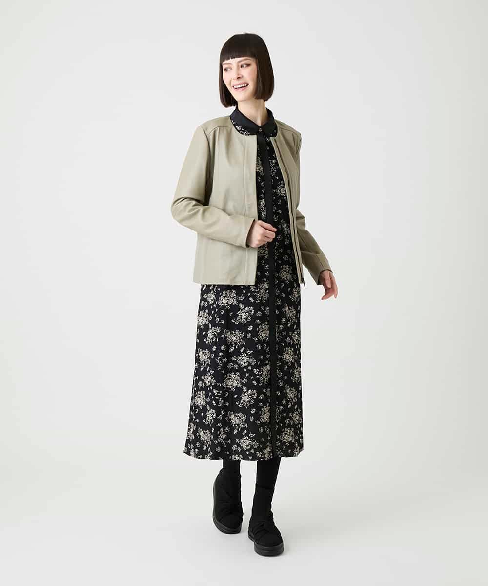 R6ELE30490 HIROKO BIS(小さいサイズ)(メゾン ドゥ サンク) 【小さいサイズ】小付きフラワー柄シャツワンピース ブラック