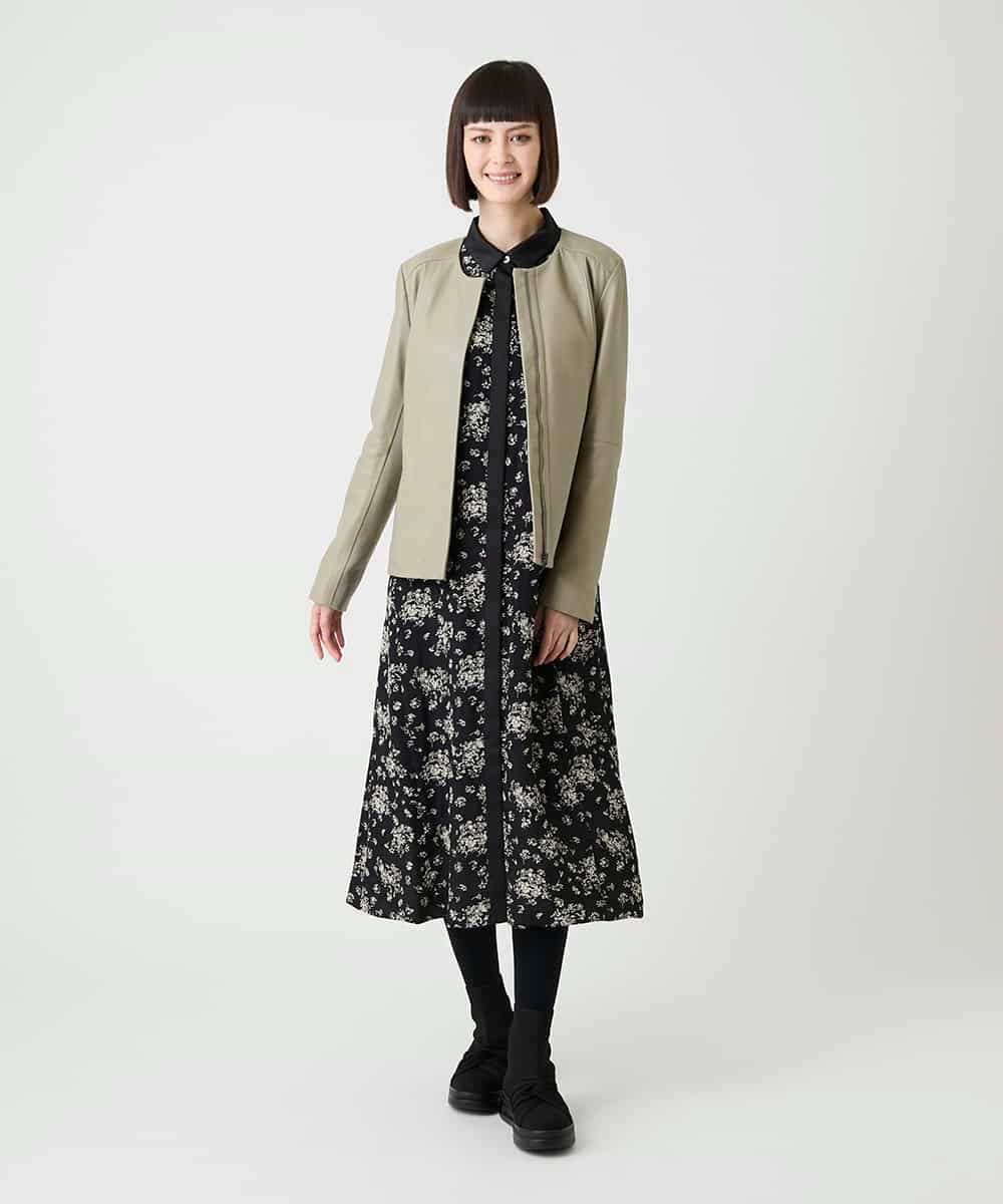 R6ELE30490 HIROKO BIS(小さいサイズ)(メゾン ドゥ サンク) 【小さいサイズ】小付きフラワー柄シャツワンピース ブラック