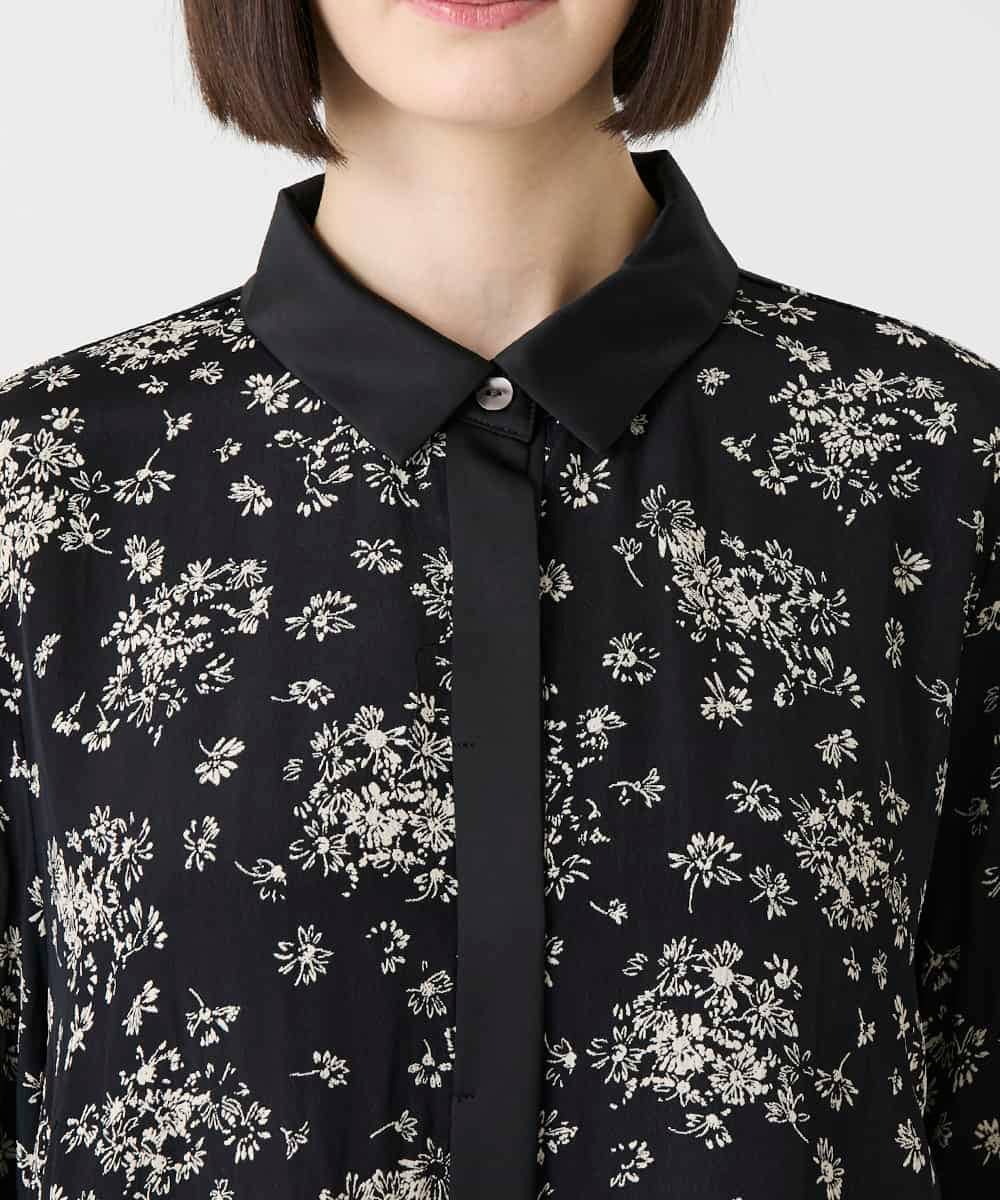 R6ELE30490 HIROKO BIS(小さいサイズ)(メゾン ドゥ サンク) 【小さいサイズ】小付きフラワー柄シャツワンピース ブラック