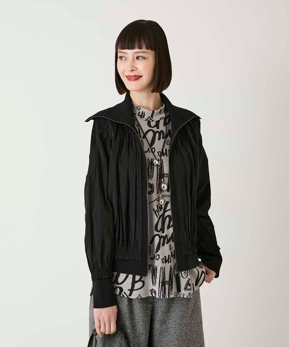 R6FAD30390 HIROKO BIS(小さいサイズ)(メゾン ドゥ サンク) 【小さいサイズ】異素材ジョイントニットブルゾン ブラック