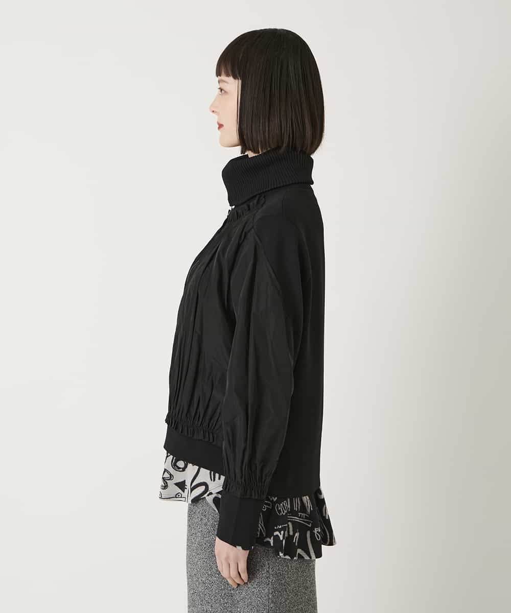R6FAD30390 HIROKO BIS(小さいサイズ)(メゾン ドゥ サンク) 【小さいサイズ】異素材ジョイントニットブルゾン ブラック