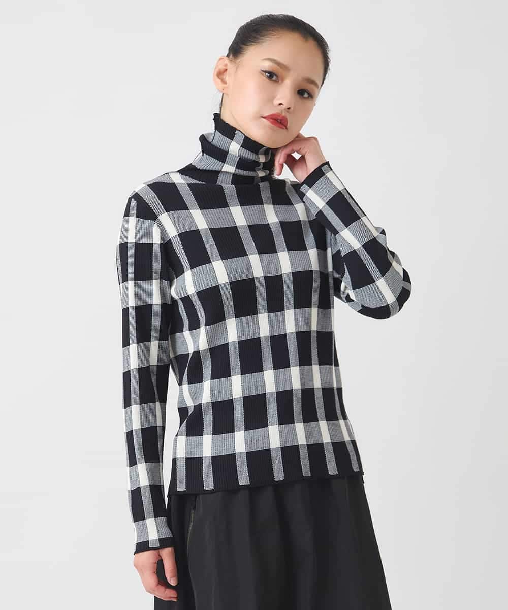 R6FAD33270 HIROKO BIS(小さいサイズ)(メゾン ドゥ サンク) 【小さいサイズ】チェック柄インターシャニットプルオーバー ブラック