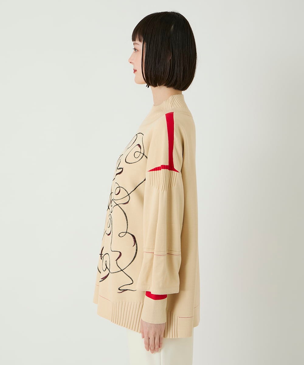 R6FAE50330 HIROKO BIS(小さいサイズ)(メゾン ドゥ サンク) 【小さいサイズ】ニュアンス刺繍アクセントニットプルオーバー ベージュ