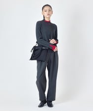 R6FAH52260 HIROKO BIS(小さいサイズ)(メゾン ドゥ サンク) 配色ステッチウールニットプルオーバー グレ－×レッド
