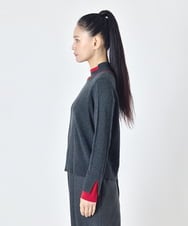 R6FAH52260 HIROKO BIS(小さいサイズ)(メゾン ドゥ サンク) 配色ステッチウールニットプルオーバー グレ－×レッド