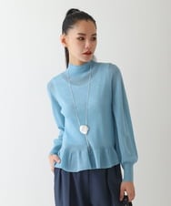 R6FCB76230 HIROKO BIS(小さいサイズ)(メゾン ドゥ サンク) 【小さいサイズ】ダブルハイネックペプラムニットプルオーバー ライトブルー