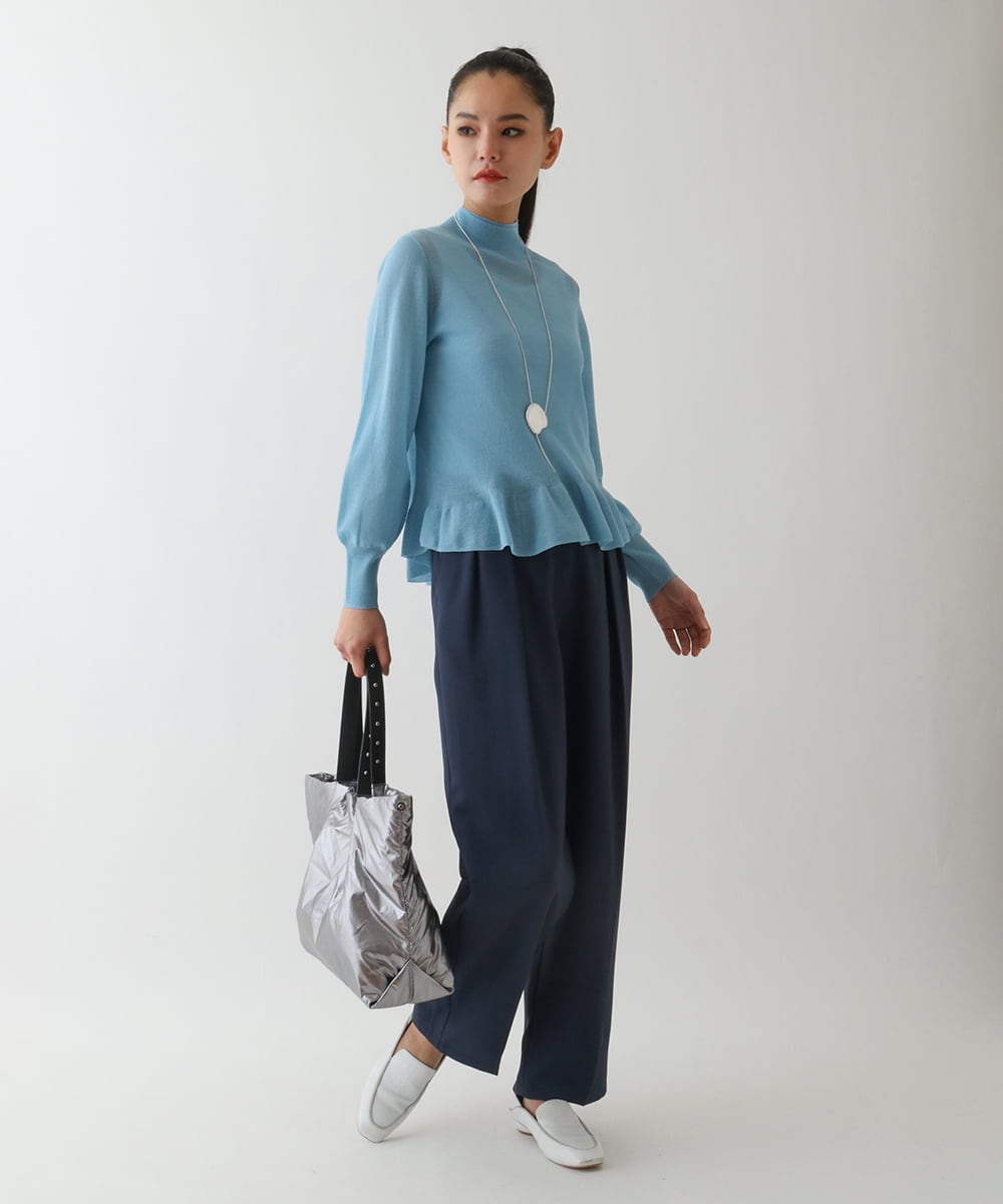R6FCB76230 HIROKO BIS(小さいサイズ)(メゾン ドゥ サンク) 【小さいサイズ】ダブルハイネックペプラムニットプルオーバー パープル
