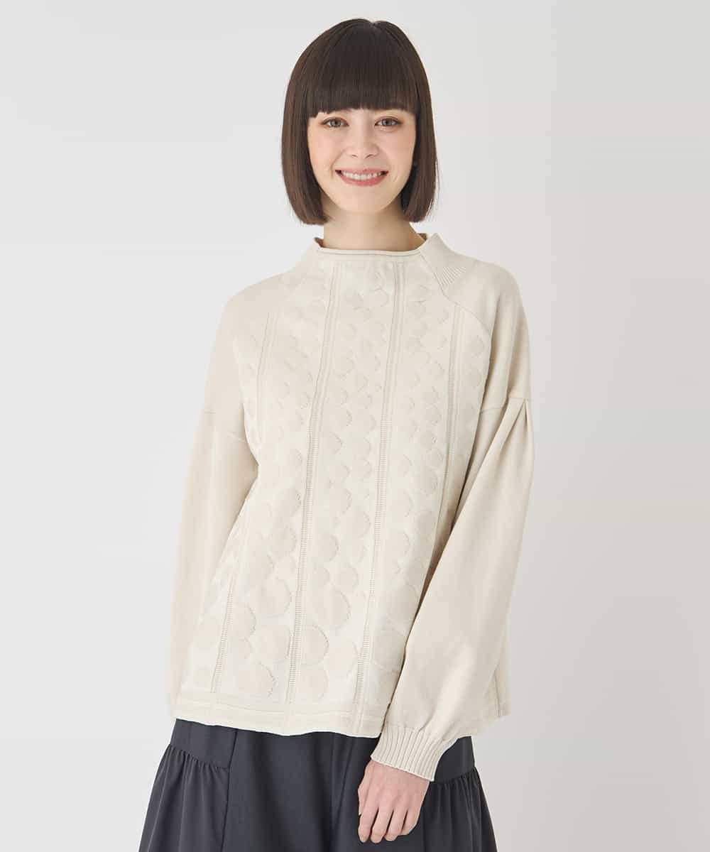 R6FCE85290 HIROKO BIS(小さいサイズ)(メゾン ドゥ サンク) 【小さいサイズ】ボリュームスリーブドットジャカードニットトップ レッド