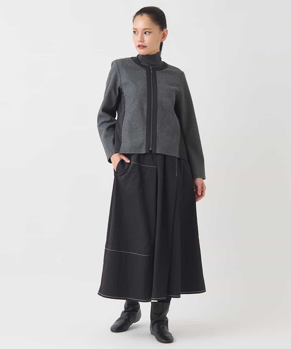 R6HAD28260 HIROKO BIS(小さいサイズ)(メゾン ドゥ サンク) 【小さいサイズ】ステッチデザインフレアスカート /洗える ブラック